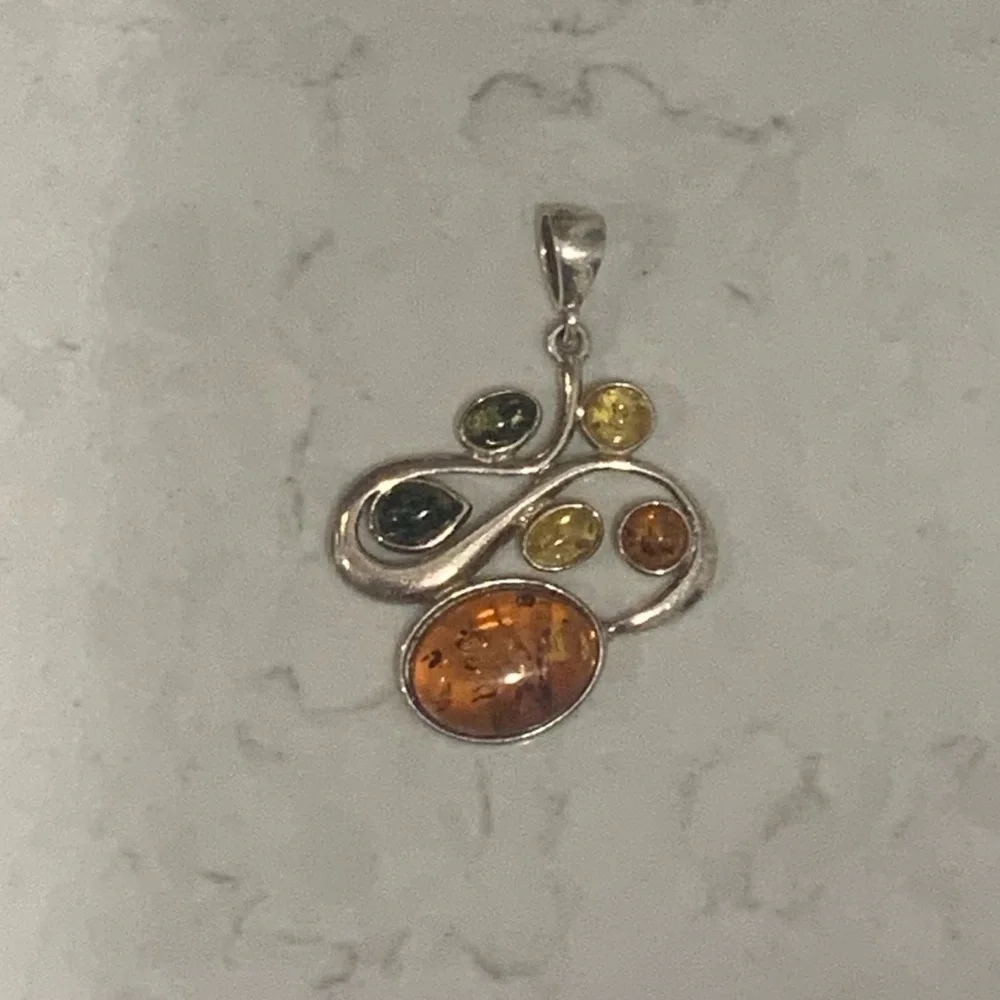 EUC MULTI COLOR BALTIC AMBER PENDANT .925 - Picture 1 of 2